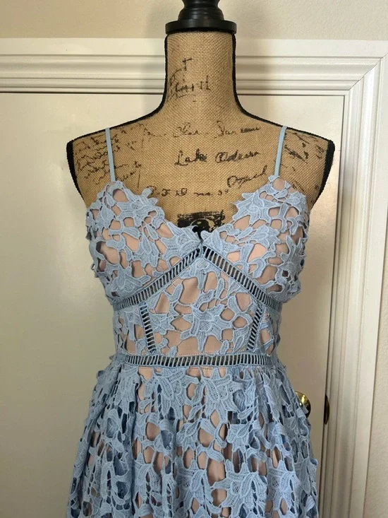 Aqua Light Blue Crochet Lace Maxi Dress - Women - Picture 2 of 4